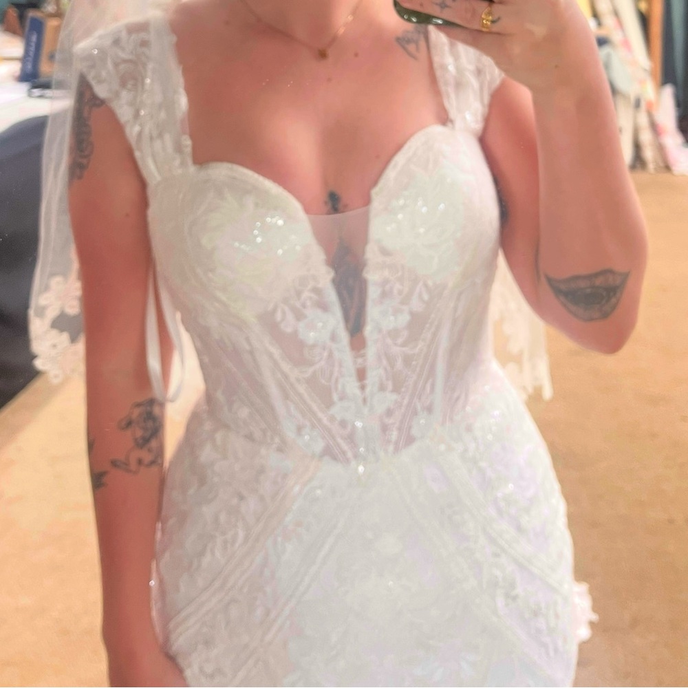 Gorgeous beaded lace white wedding dress